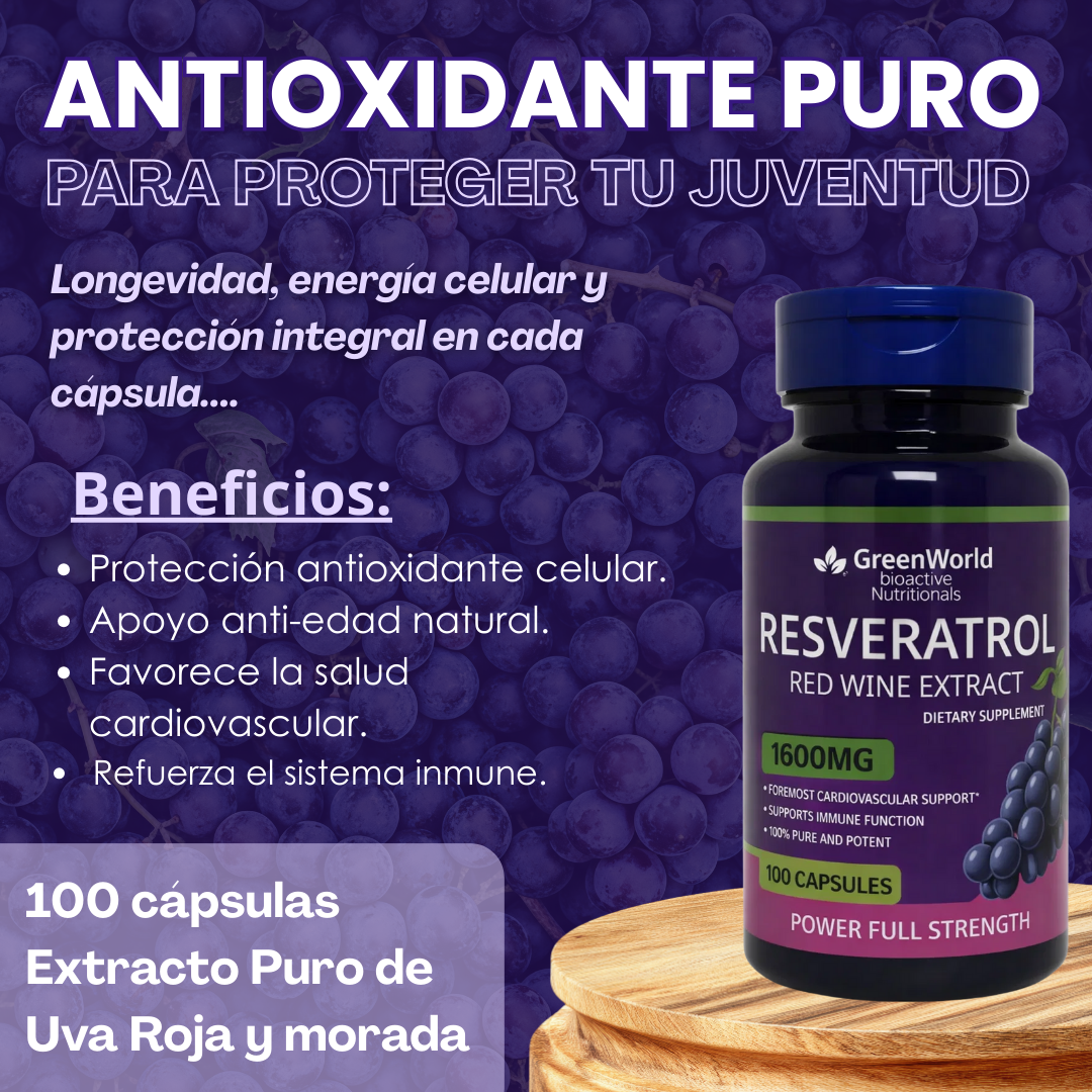RESVERATROL - Longevidad, energía celular y  protección integral en cada cápsula.