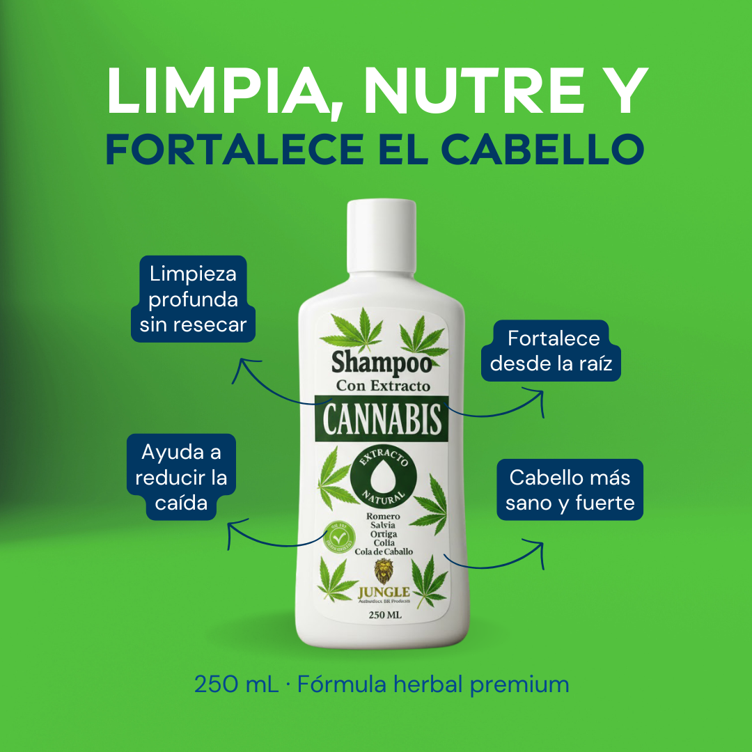 SHAMPOO CANNABIS - Todo en 1, limpia, nutre y frena la caída del cabello.