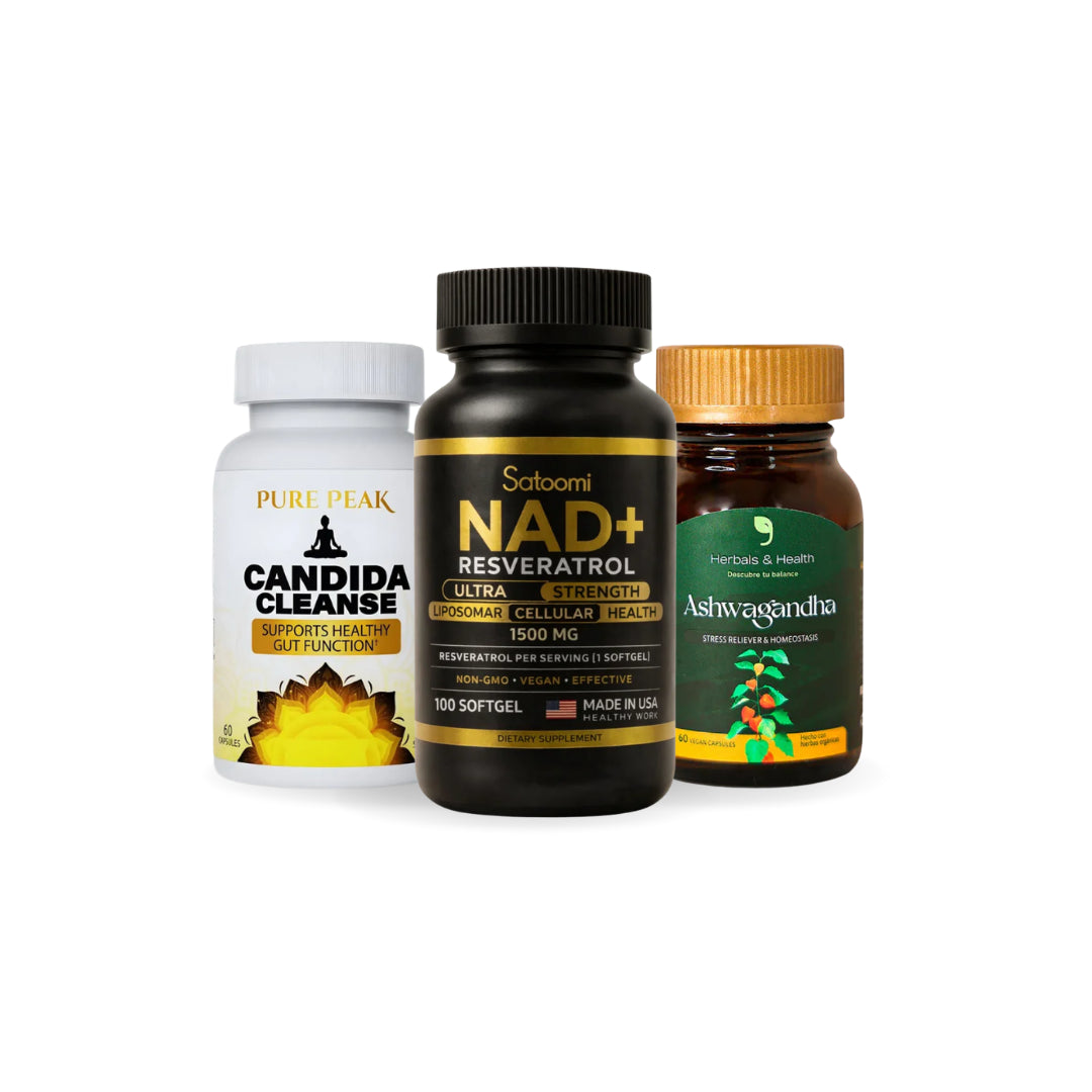 RESVERATROL + NAD+ | ASHWAGANDHA | CANDIDA CLEANSE Protocolo Integral de Vitalidad y Equilibrio